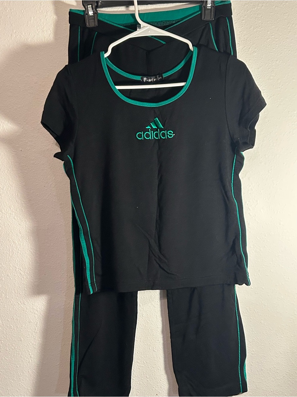 Y2K knockoff adidas Black and greeb Short-Sleeve shirt and pants Set